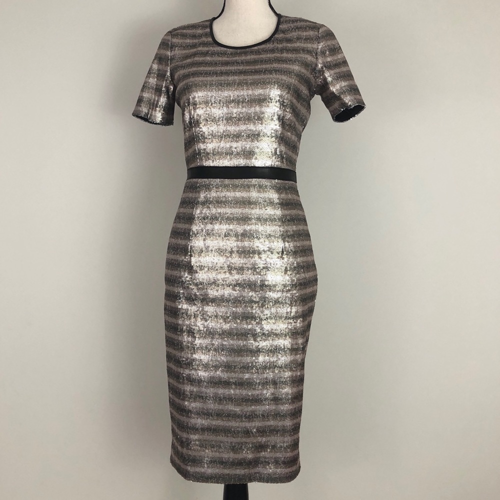 Burberry Striped Sequin Leather Cocktail Dress